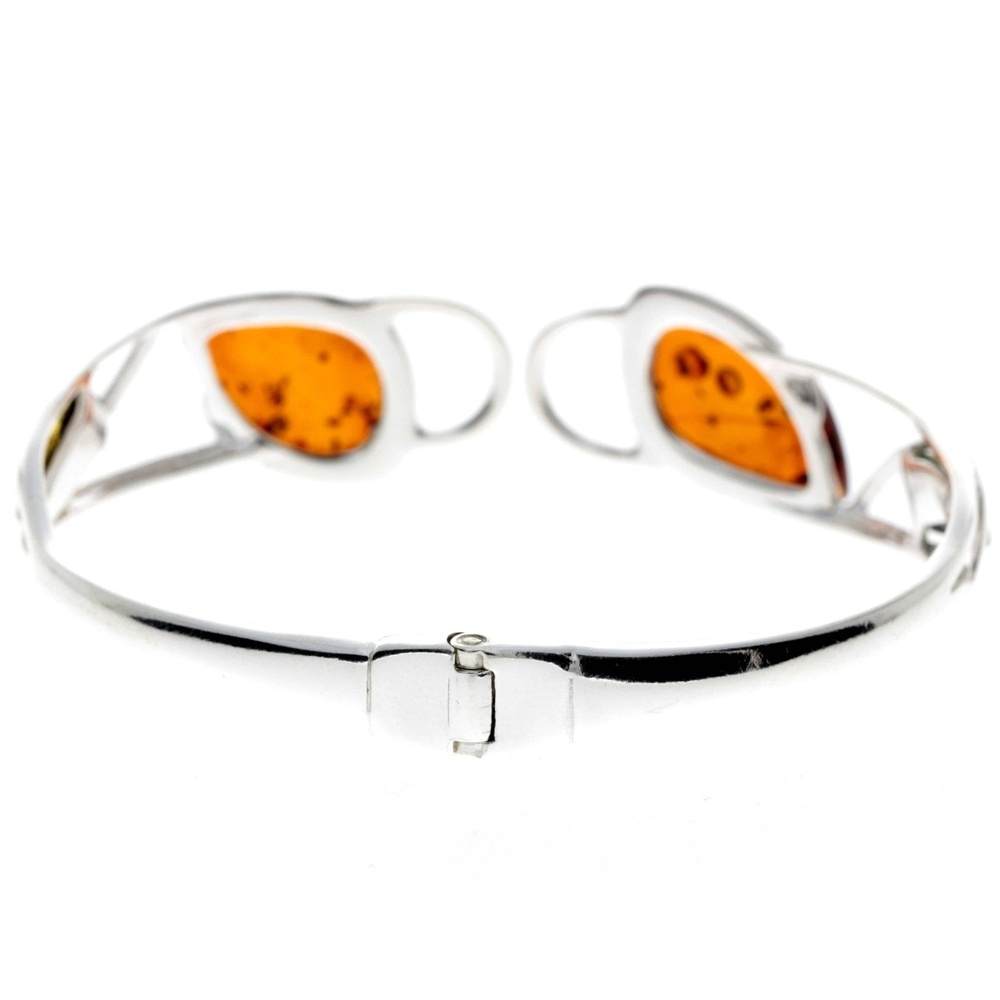 925 Sterling Silver & Baltic Amber Multi Stone Bangle - GL552