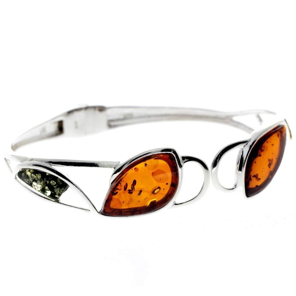 925 Sterling Silver & Baltic Amber Multi Stone Bangle - GL552