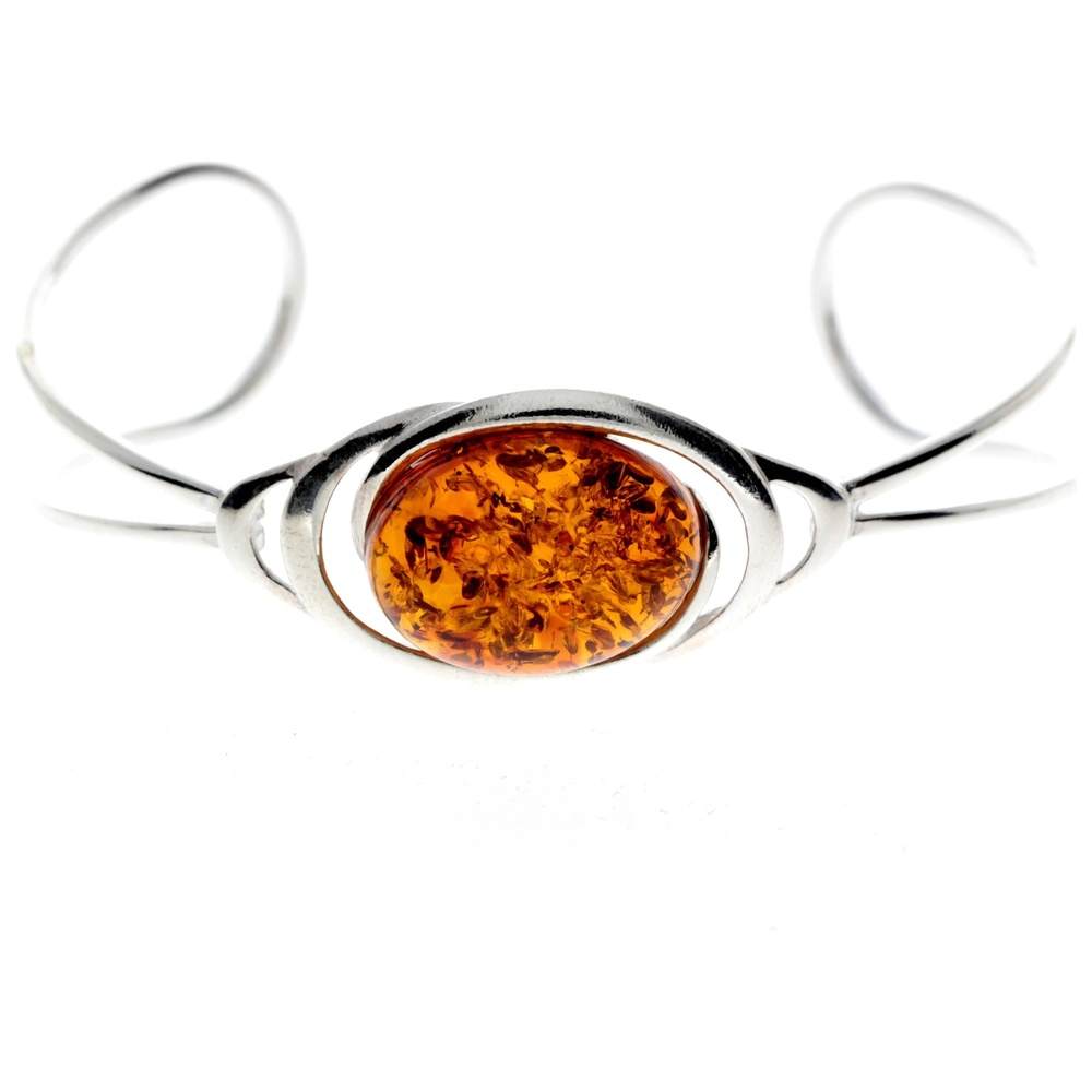 925 Sterling SIlver & Baltic Amber Classic Adjustable Bangle - GL553