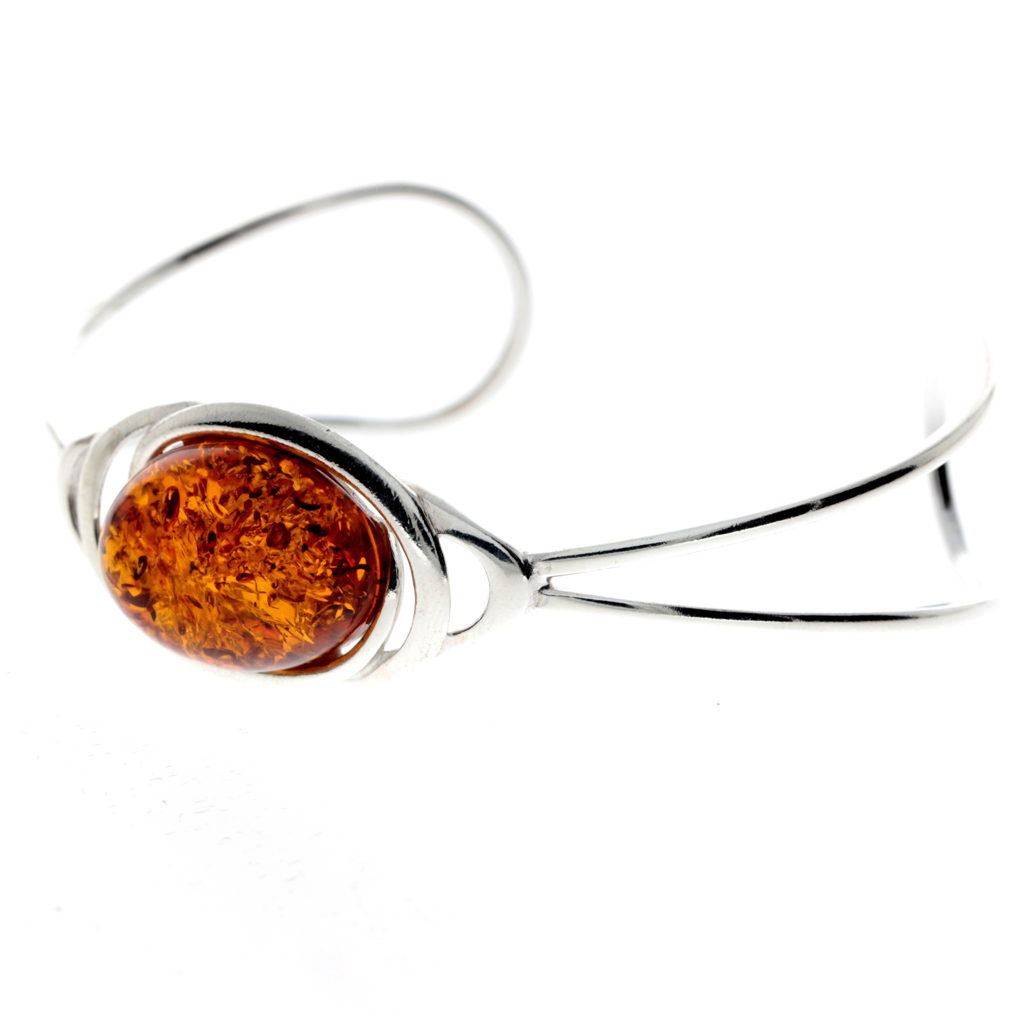 925 Sterling SIlver & Baltic Amber Classic Adjustable Bangle - GL553