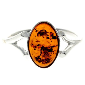 925 Sterling Silver & Baltic Amber Classic Designer Ring - 7108