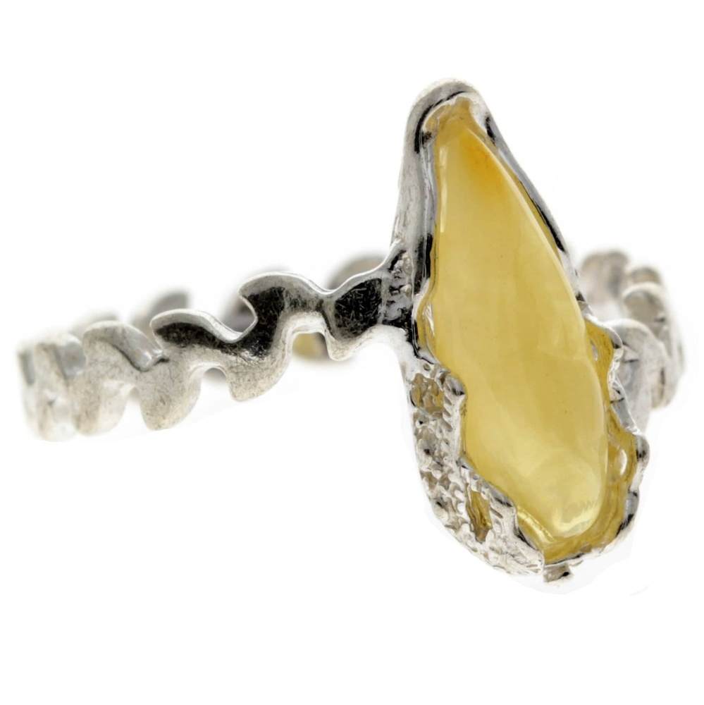 925 Sterling Silver & Baltic Amber Modern Designer Ring - G401