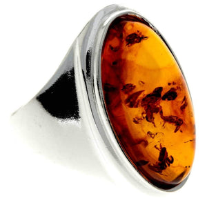 925 Sterling Silver & Baltic Amber Classic Designer Ring - 7045