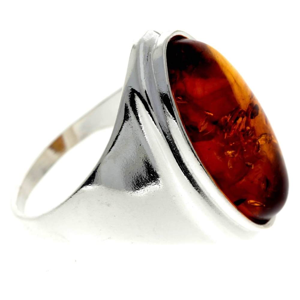 925 Sterling Silver & Baltic Amber Classic Designer Ring - 7045