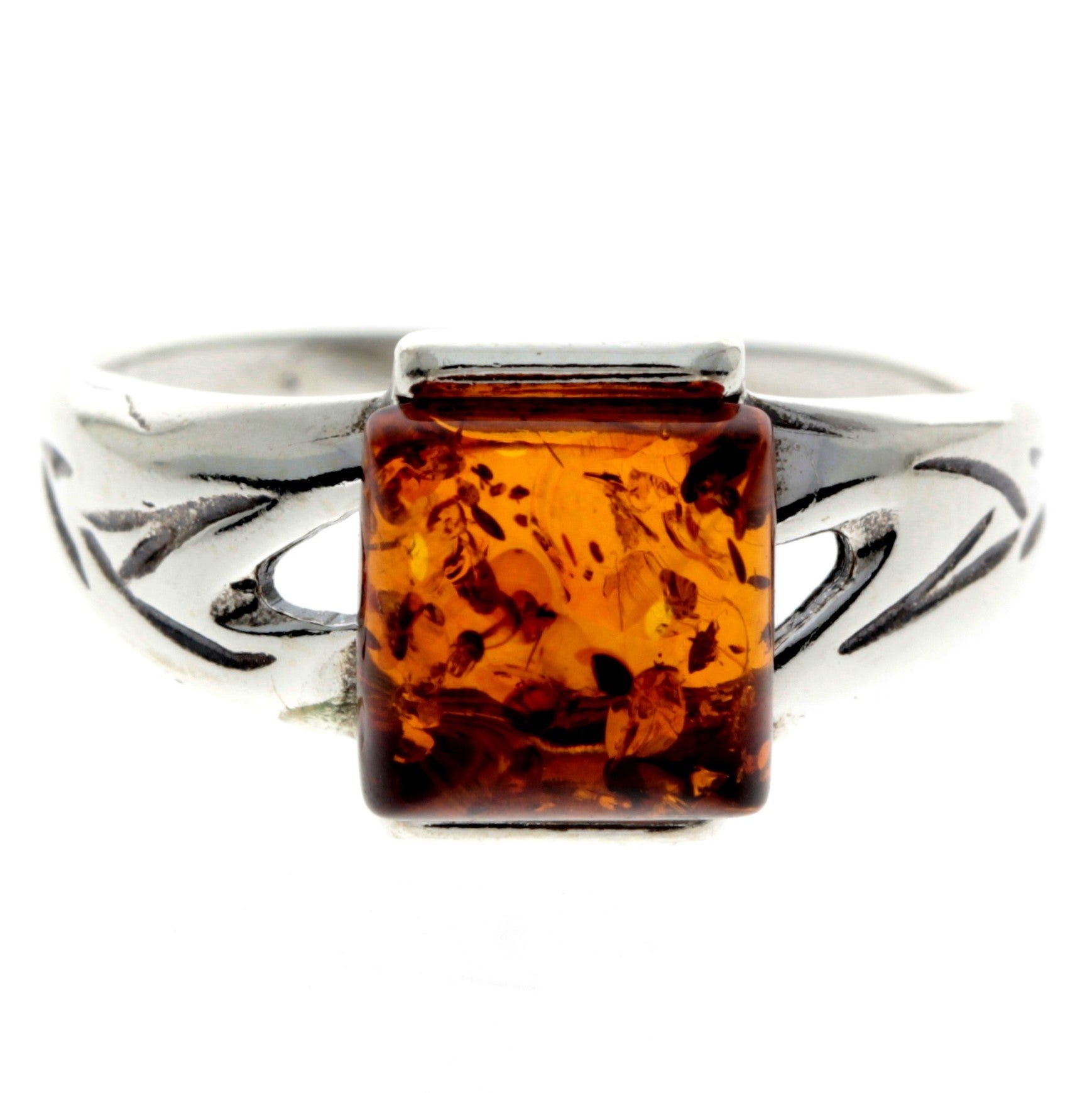 925 Sterling Silver & Baltic Amber Modern Designer Ring - 7027