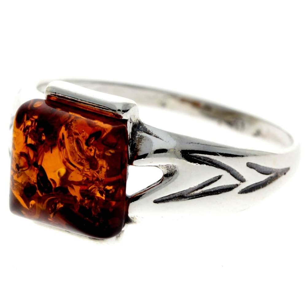 925 Sterling Silver & Baltic Amber Modern Designer Ring - 7027