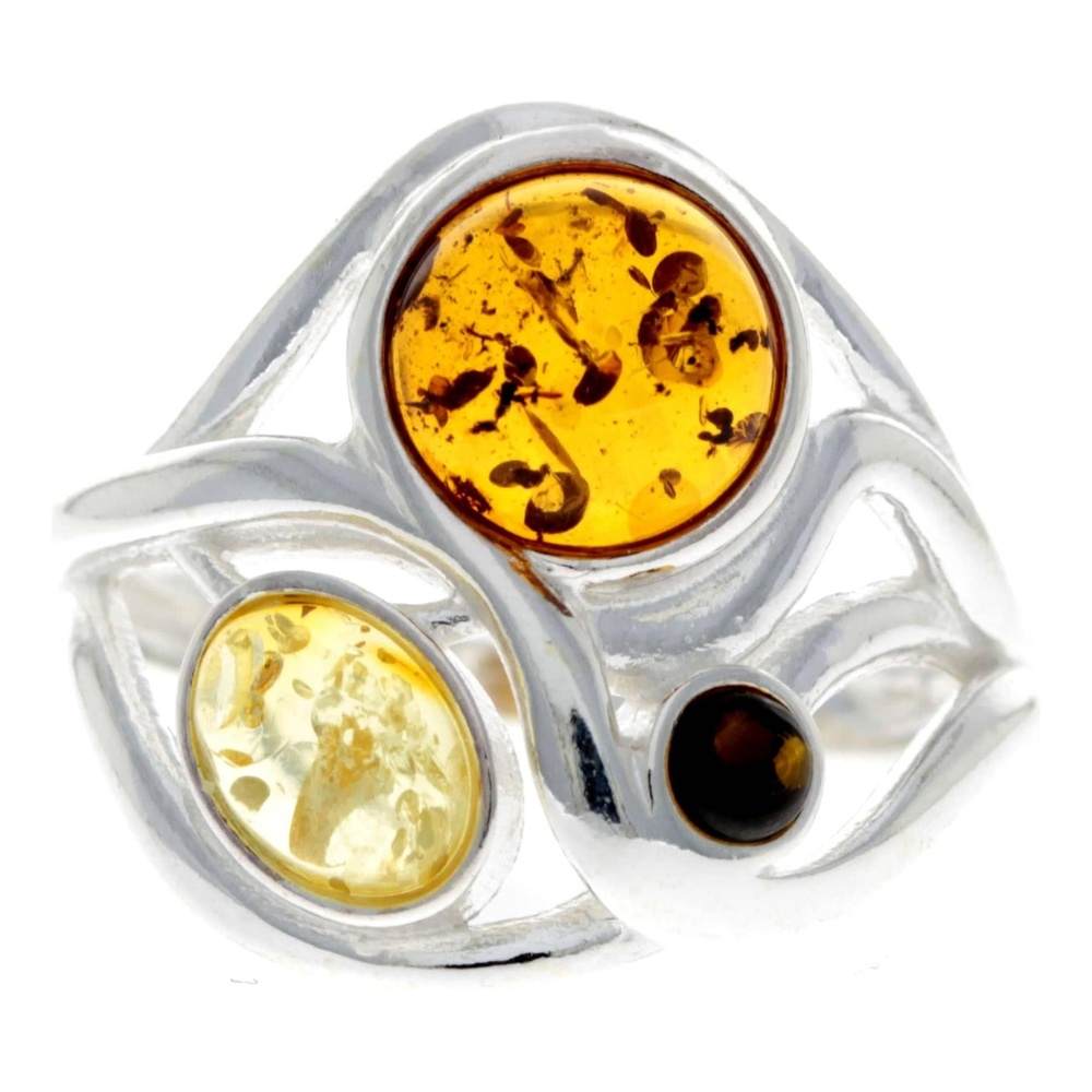 925 Sterling Silver & Baltic Amber Modern Designer Ring - GL486