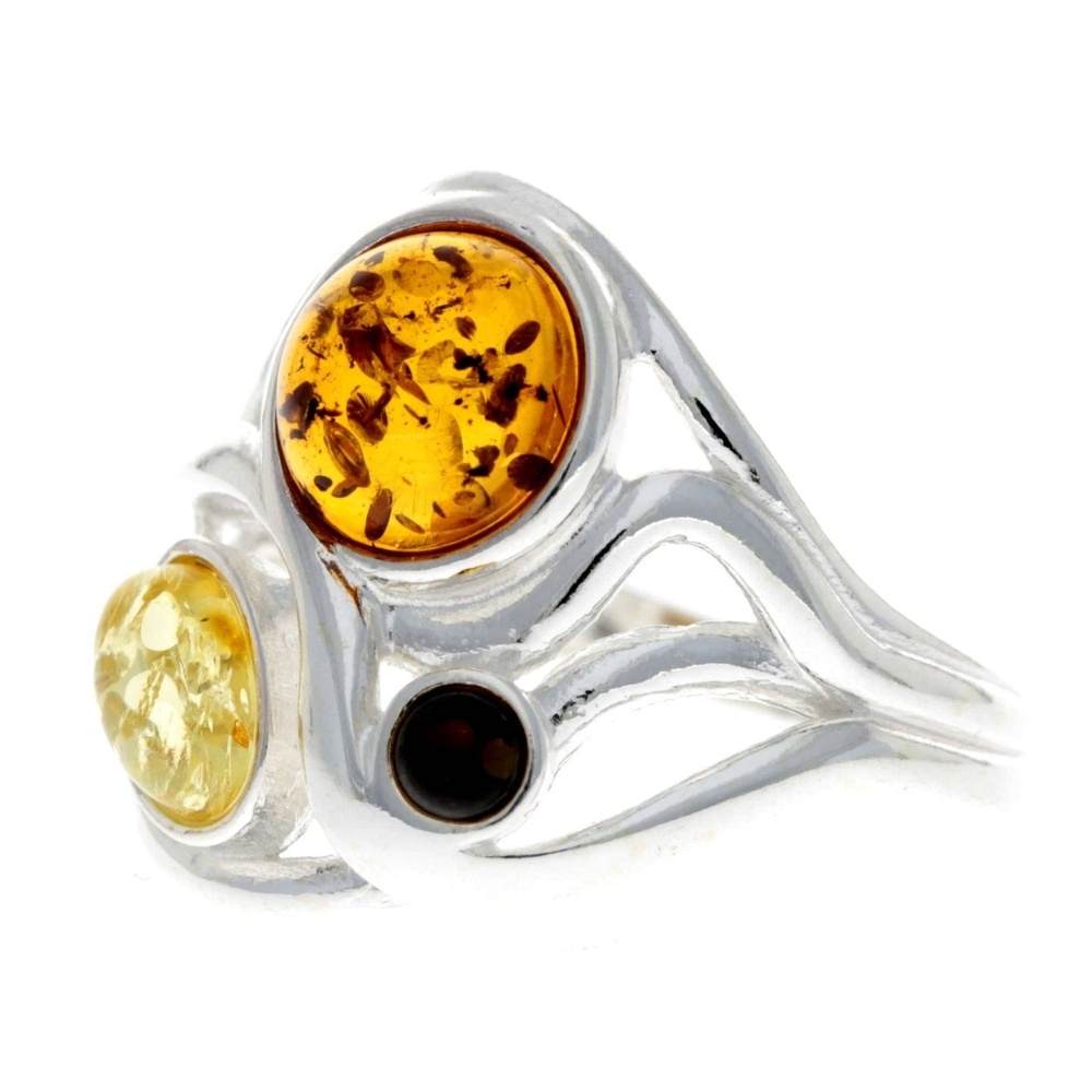 925 Sterling Silver & Baltic Amber Modern Designer Ring - GL486