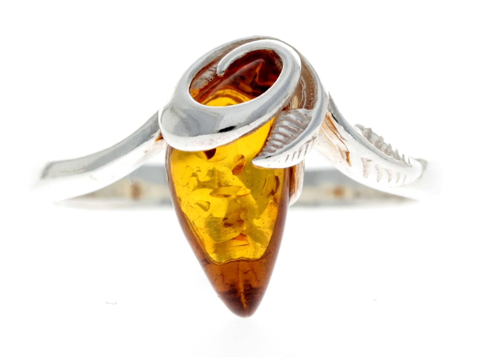 925 Sterling Silver & Baltic Amber Modern Designer Ring - GL717