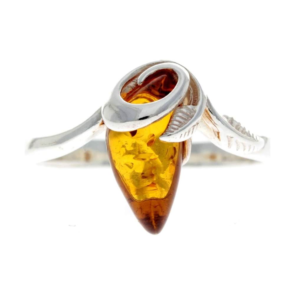 925 Sterling Silver & Baltic Amber Modern Designer Ring - GL717