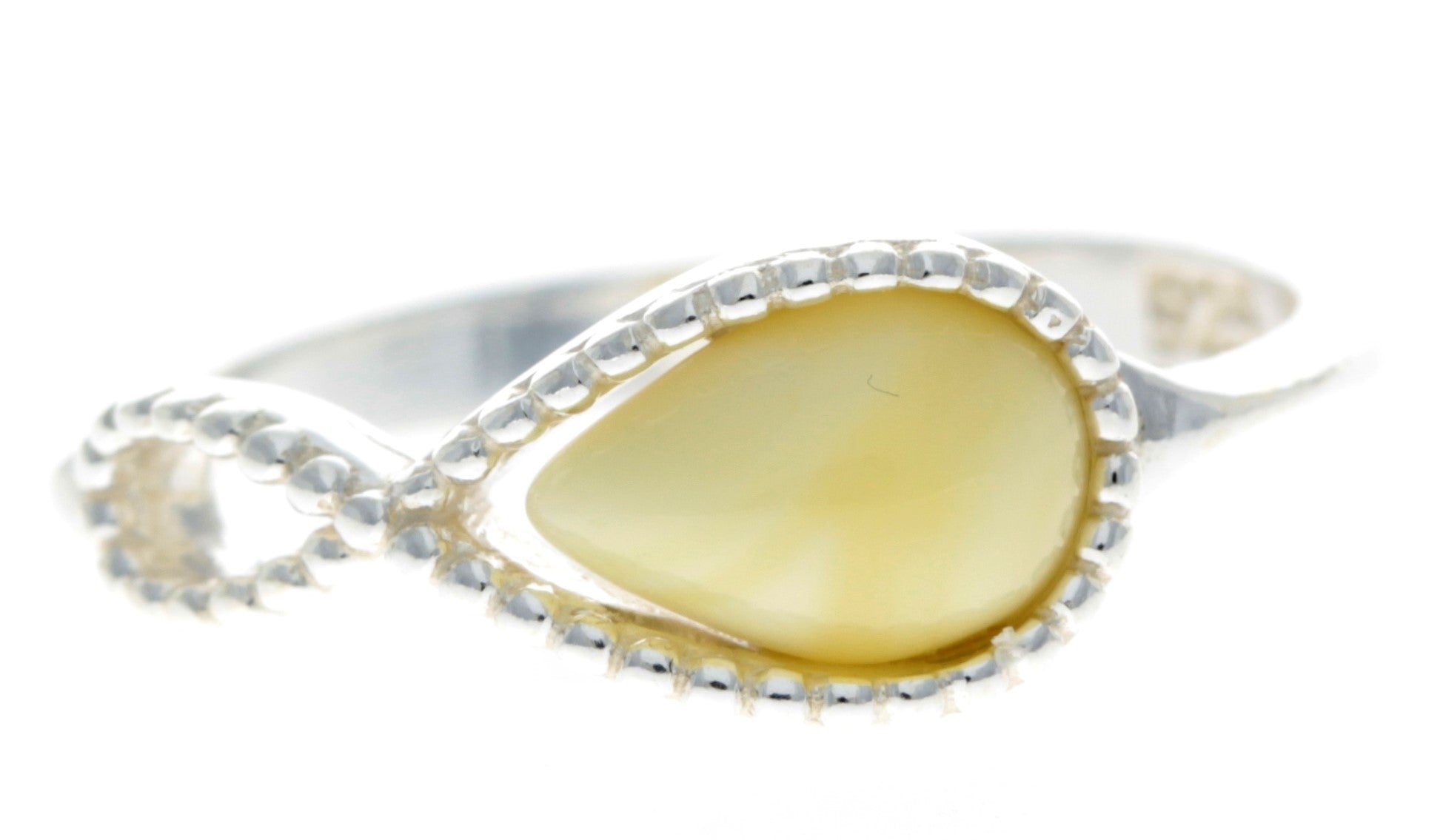 925 Sterling Silver & Genuine Baltic Amber Modern Infinity Designer Ring - GL720
