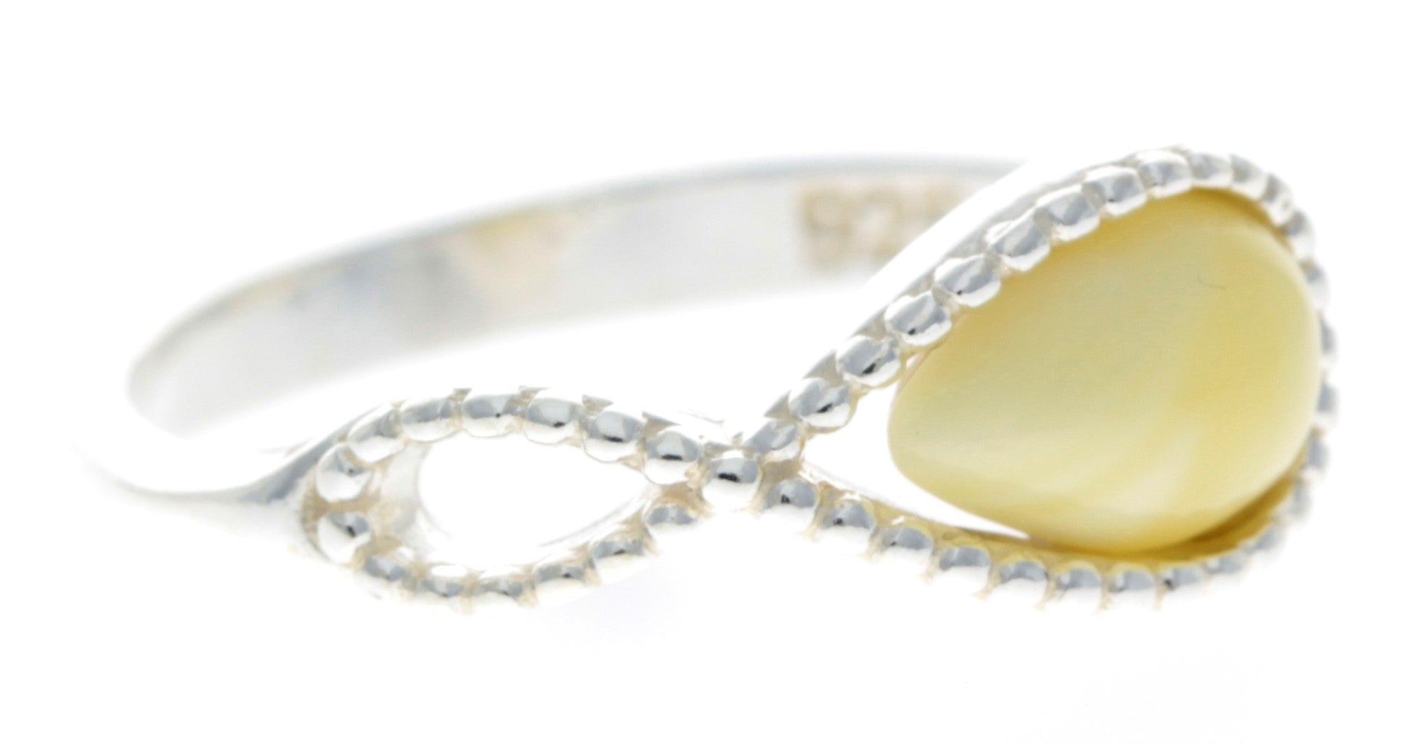 925 Sterling Silver & Genuine Baltic Amber Modern Infinity Designer Ring - GL720