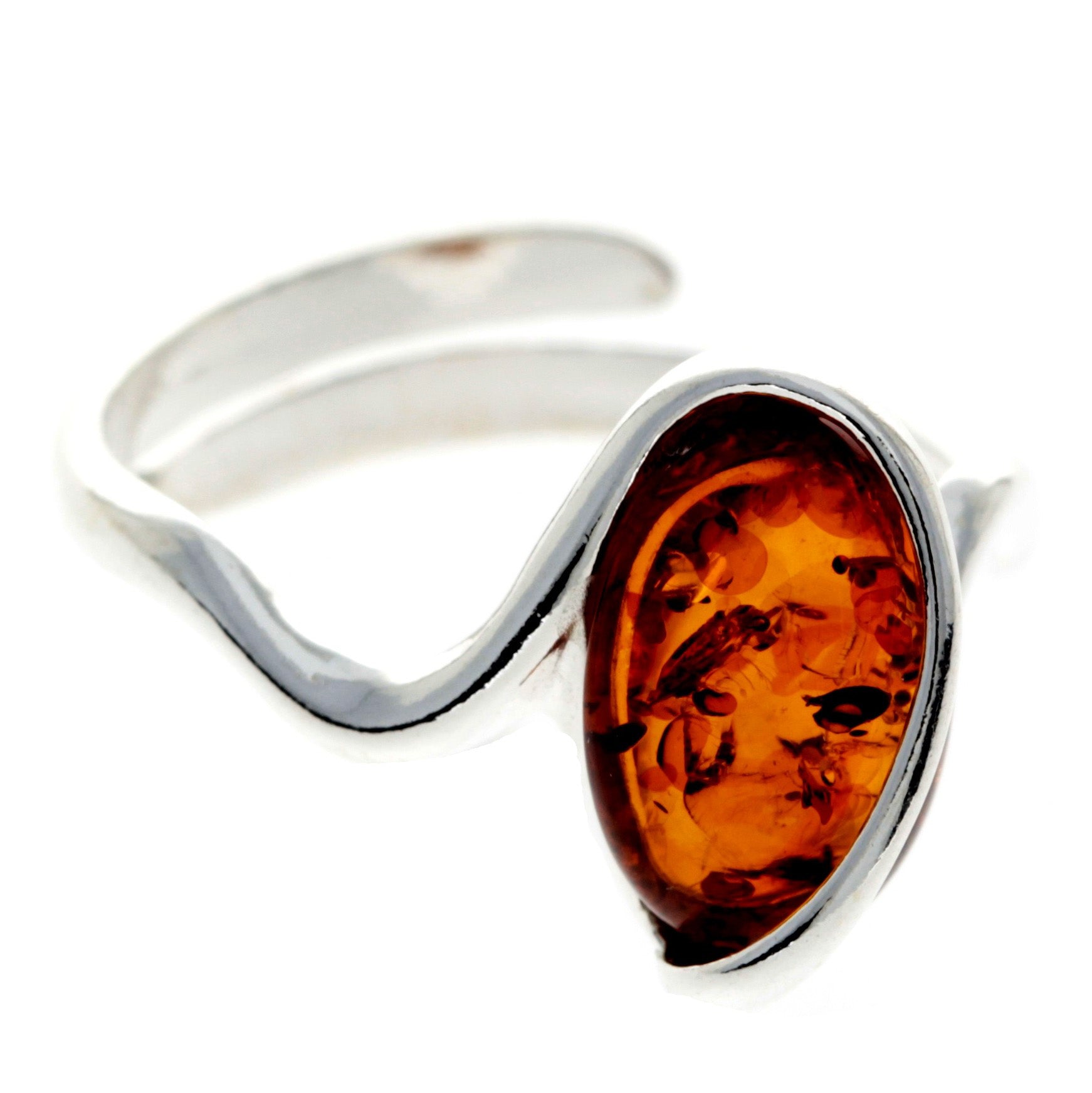 925 Sterling Silver & Baltic Amber Modern Designer Ring - GL477SA