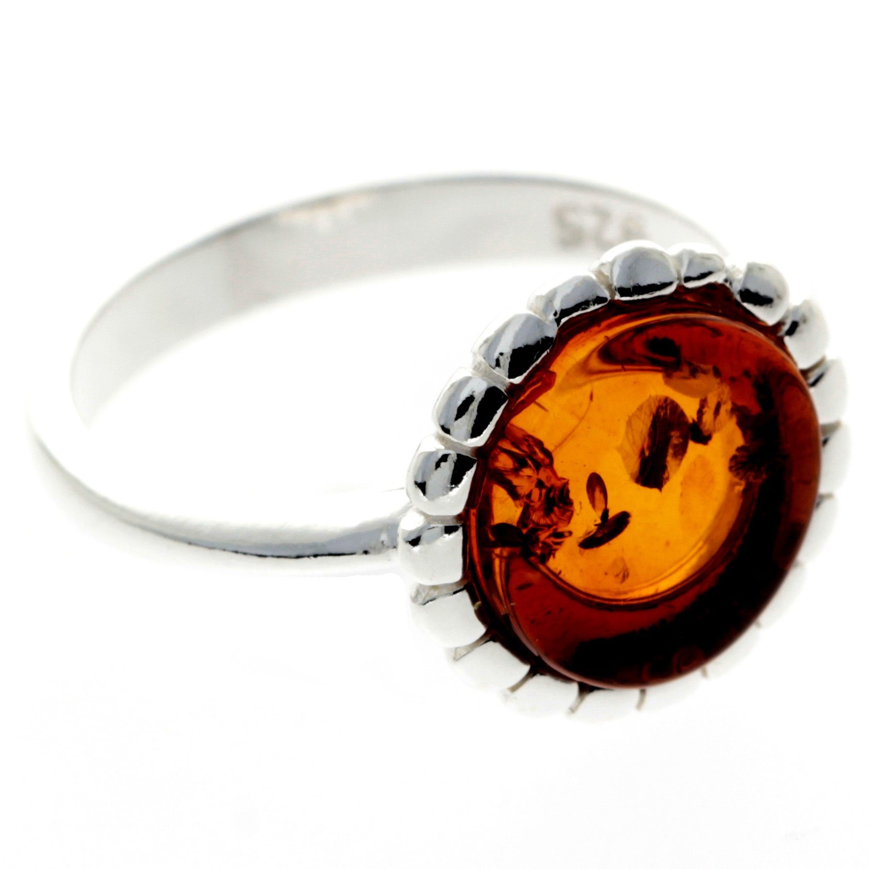925 Sterling Silver & Baltic Amber Modern Designer Ring - GL731