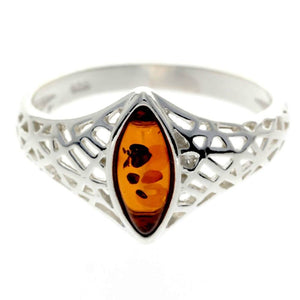 925 Sterling Silver & Baltic Amber Modern Designer Ring - GL733