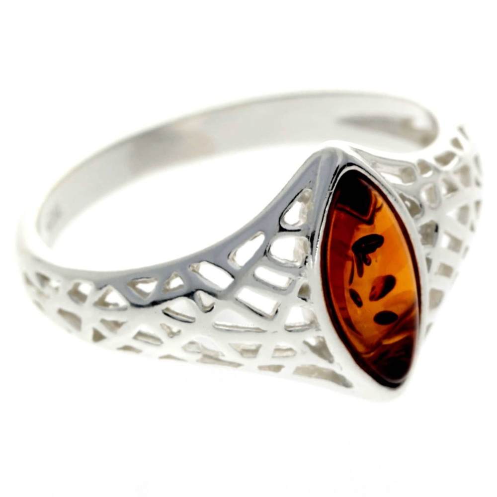 925 Sterling Silver & Baltic Amber Modern Designer Ring - GL733