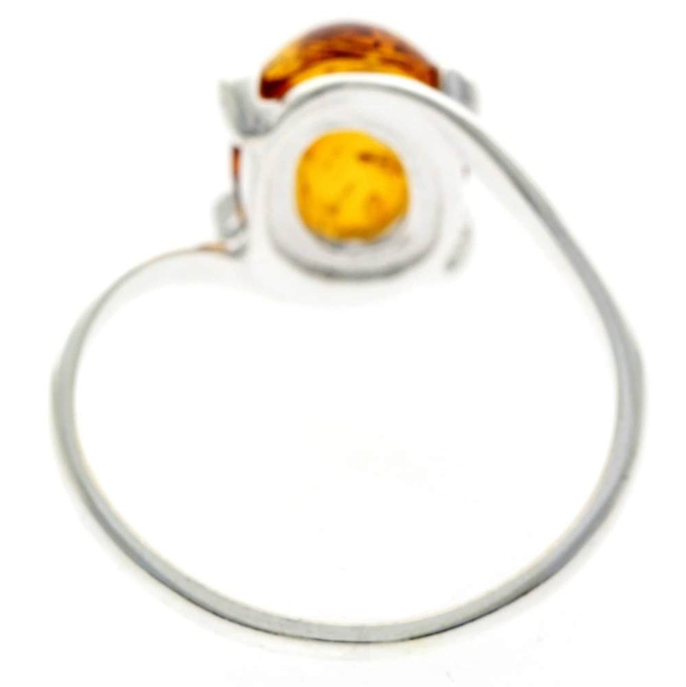 925 Sterling Silver & Genuine Oval Baltic Amber Modern Ring - GL465