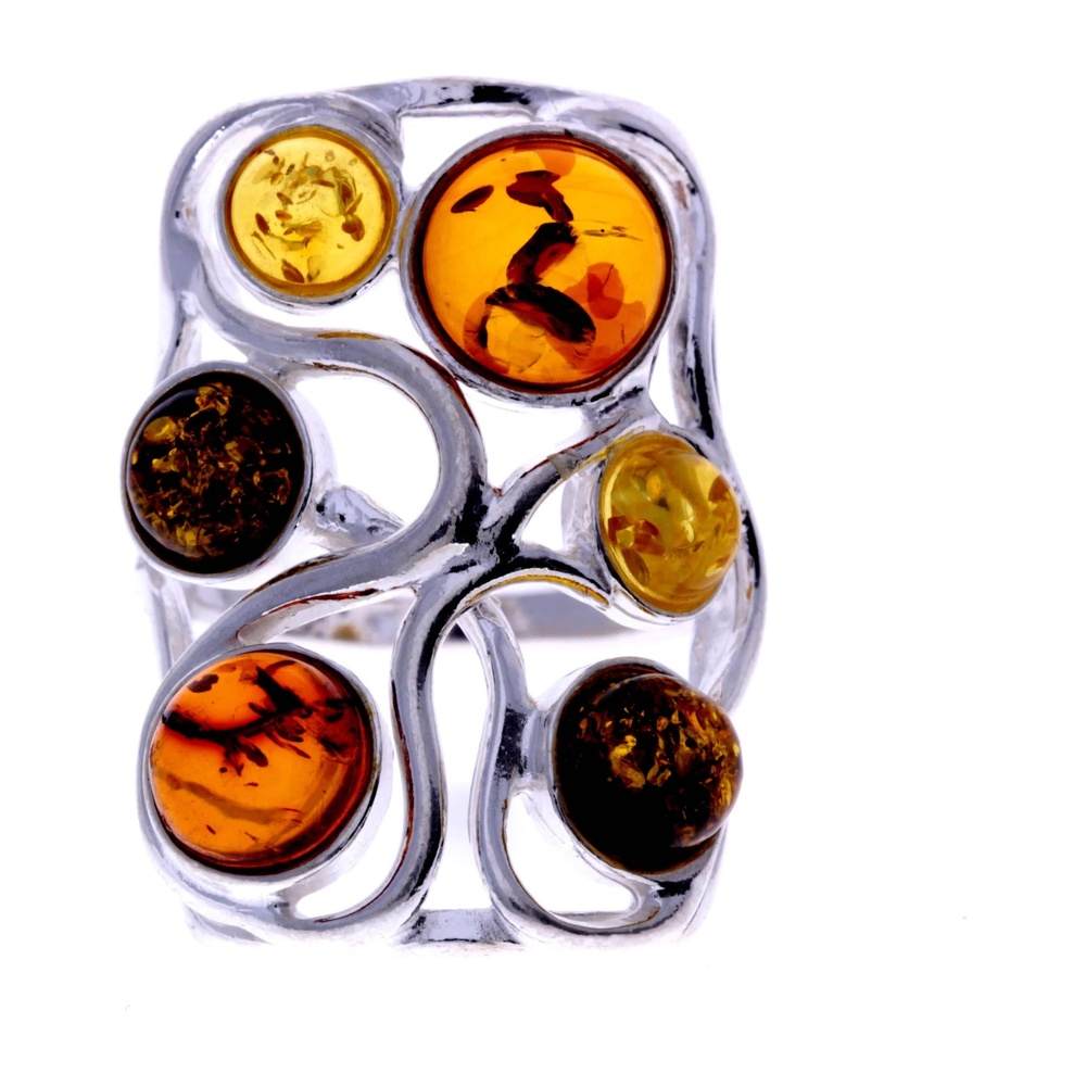 925 Sterling Silver & Baltic Amber Classic Designer Ring - 7176