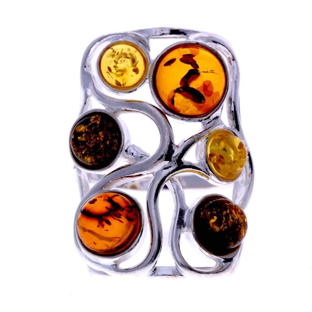 925 Sterling Silver & Baltic Amber Classic Designer Ring - 7176