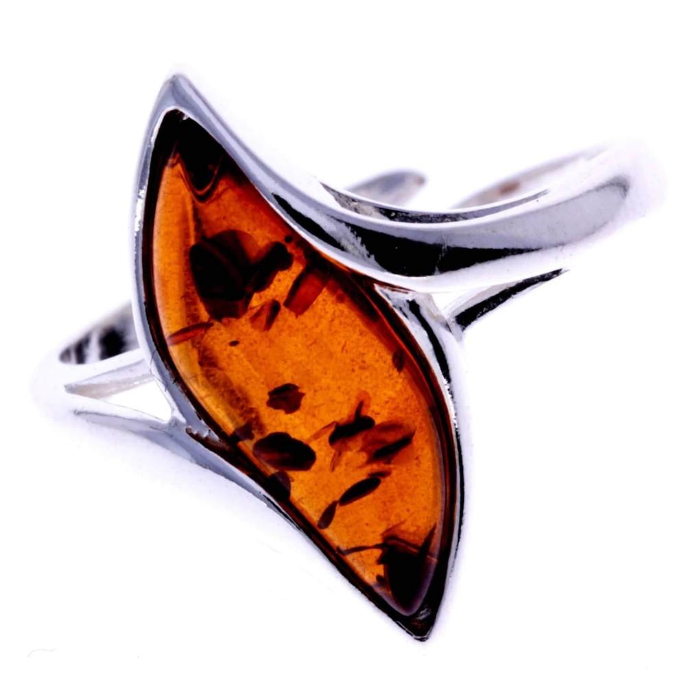 925 Sterling Silver & Baltic Amber Modern Designer Ring - GL410