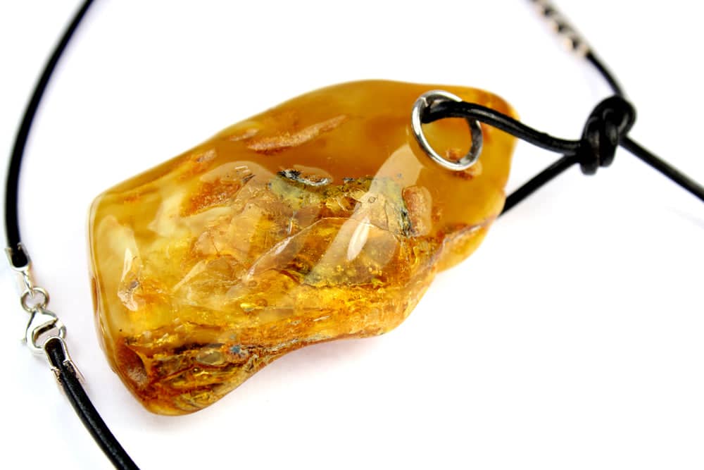 Genuine Massive Natural Amber Gemstone leather cord Luxurious necklace - NE0083