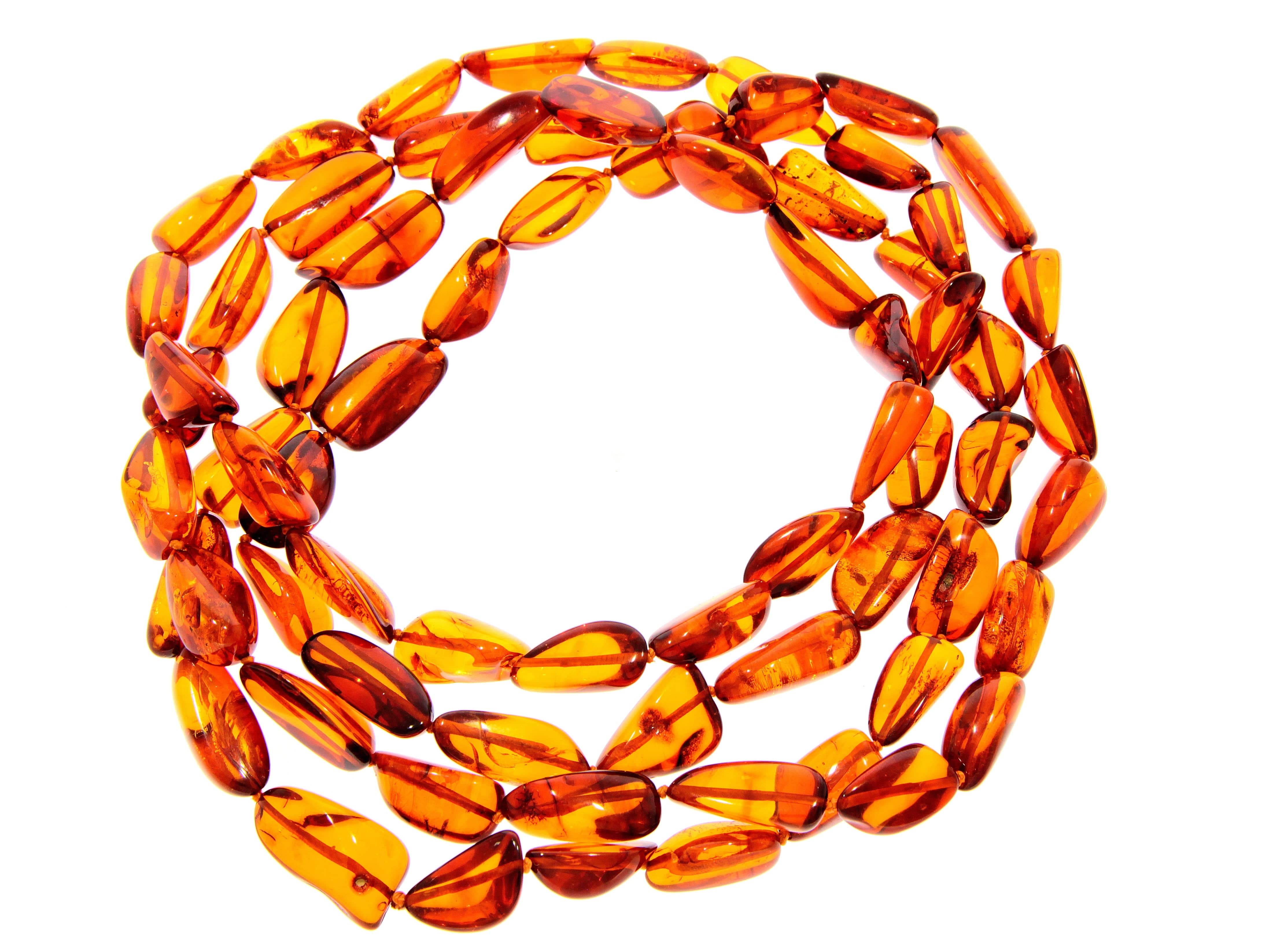 Genuine Cognac Baltic Amber Nuggets Luxurious Long Necklace - NE0179