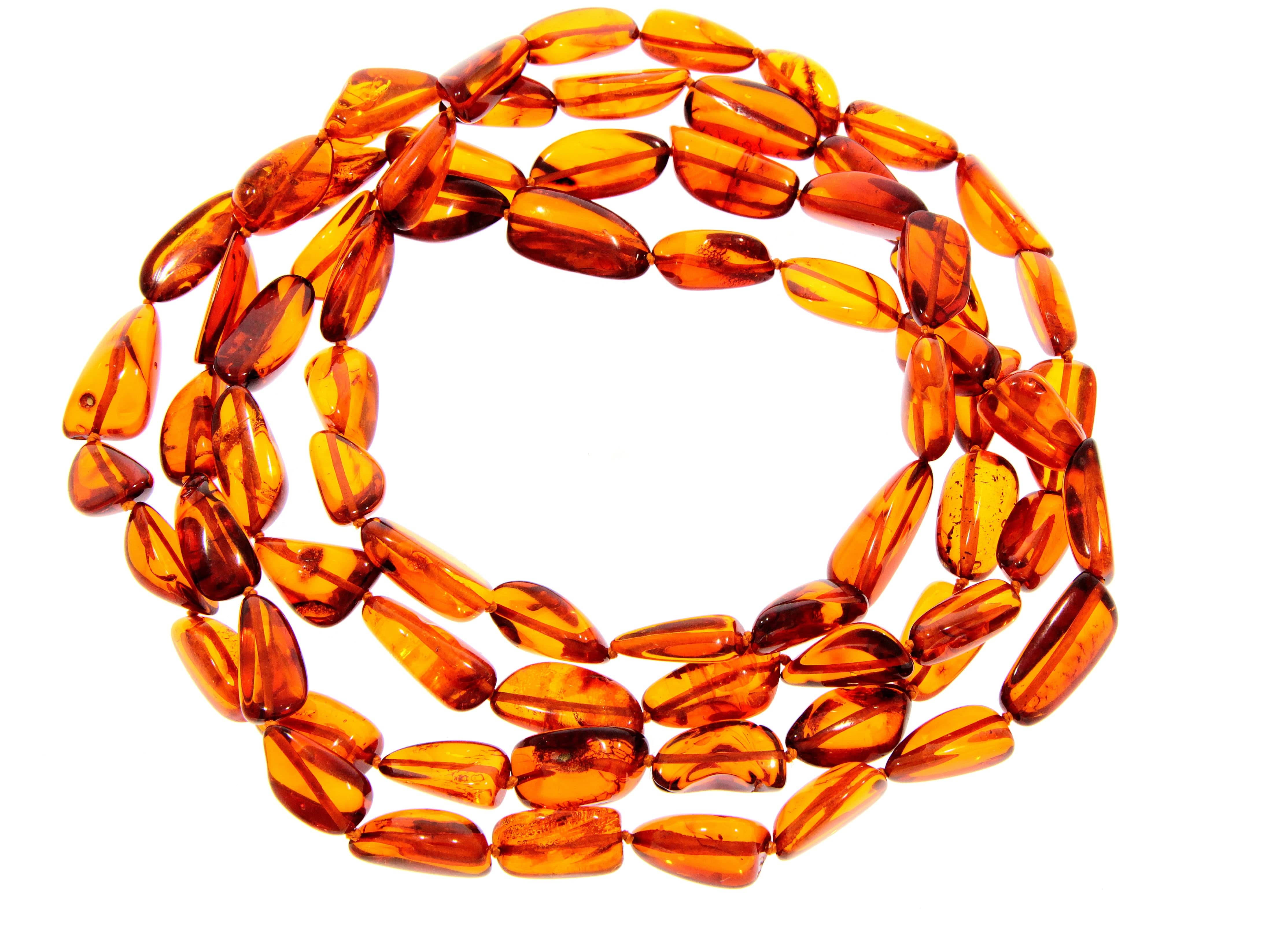 Genuine Cognac Baltic Amber Nuggets Luxurious Long Necklace - NE0179