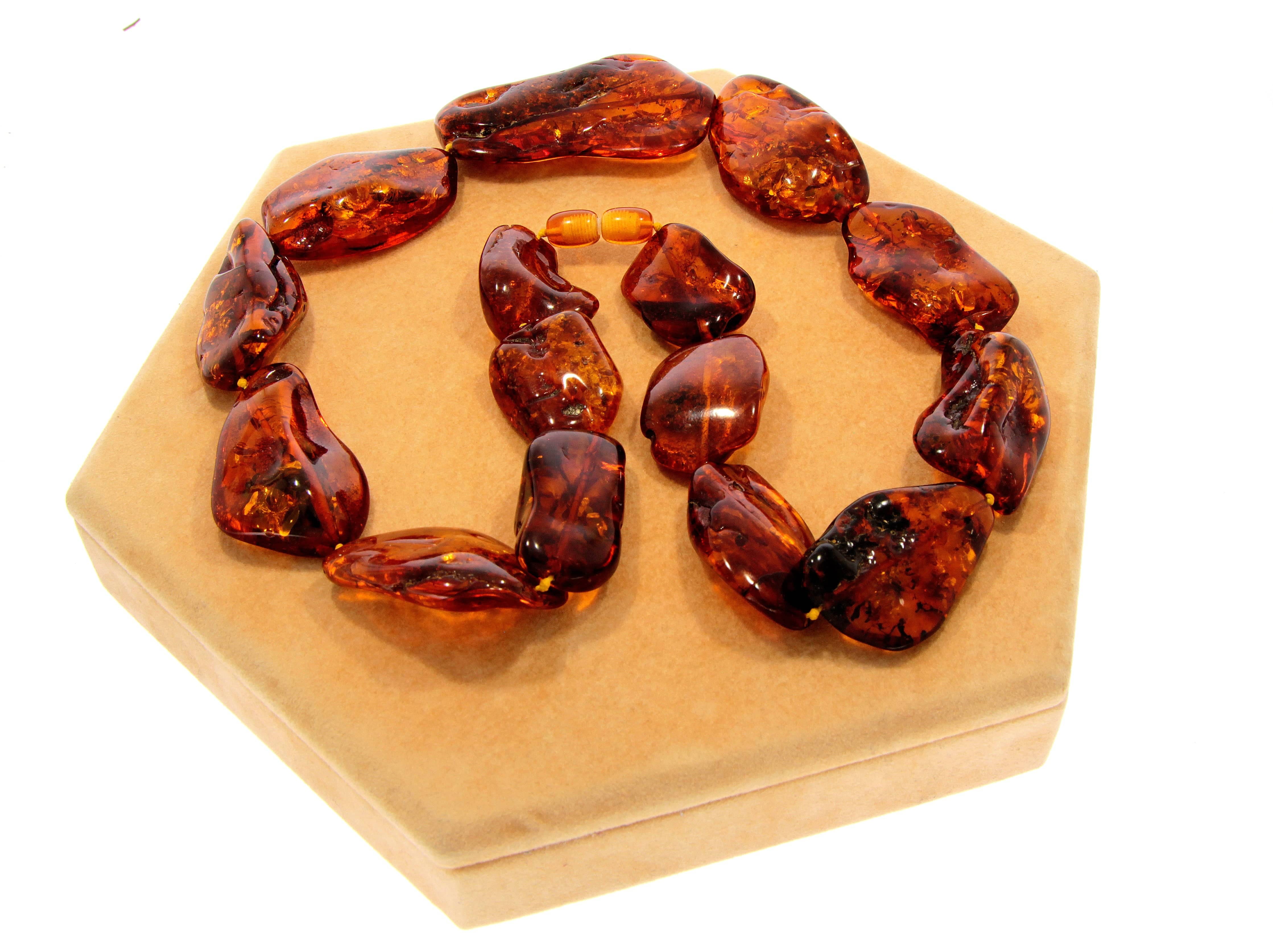Genuine Cognac Baltic Amber Large Nuggets Luxurious Necklace - NE0166