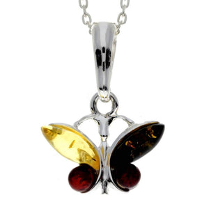 925 Sterling Silver & Baltic Amber Classic Butterfly Pendant - 719M