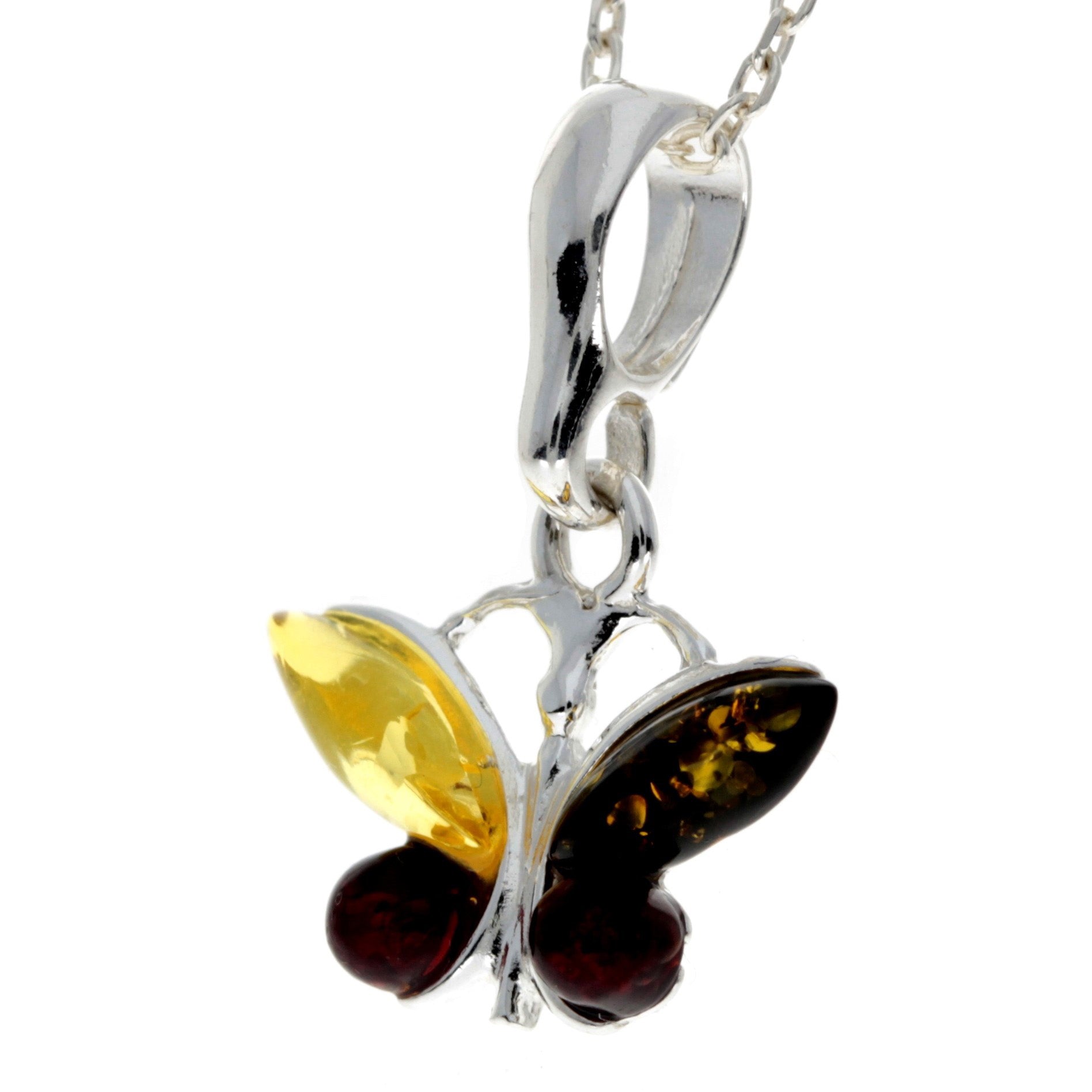 925 Sterling Silver & Baltic Amber Classic Butterfly Pendant - 719M