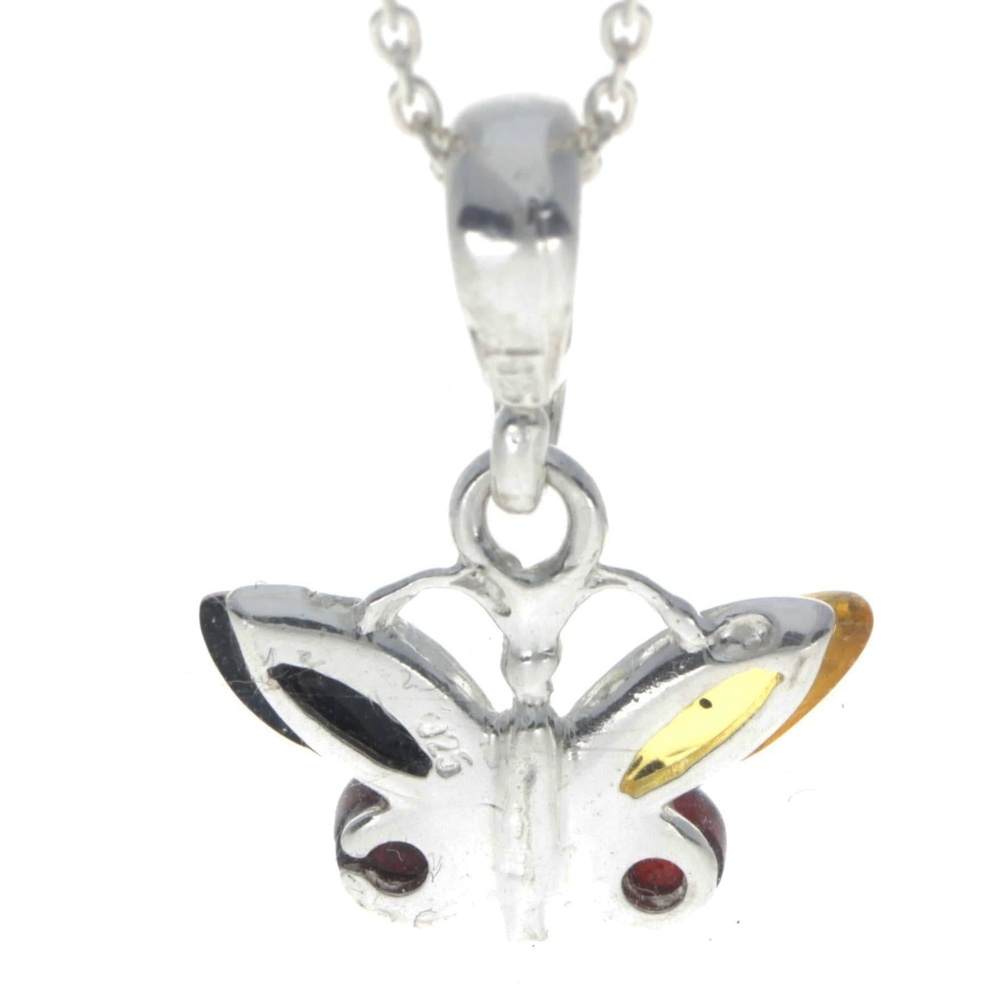 925 Sterling Silver & Baltic Amber Classic Butterfly Pendant - 719M