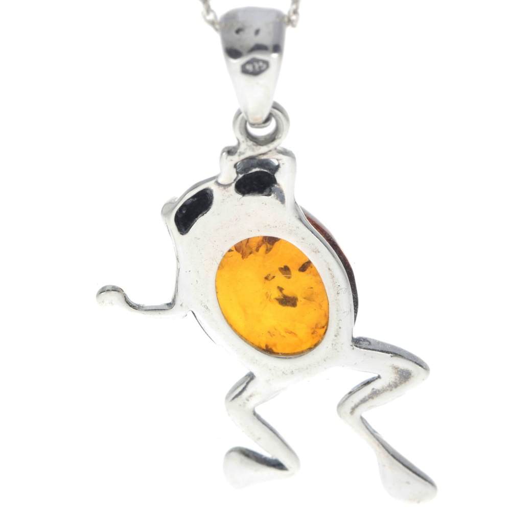 925 Sterling Silver & Baltic Amber Modern Frog Pendant - 1862V