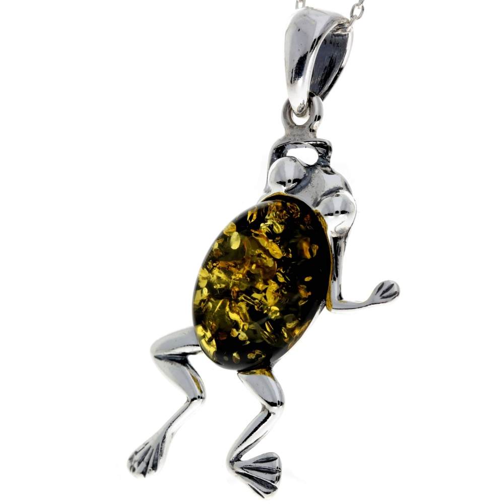 925 Sterling Silver & Baltic Amber Modern Frog Pendant - 1862V