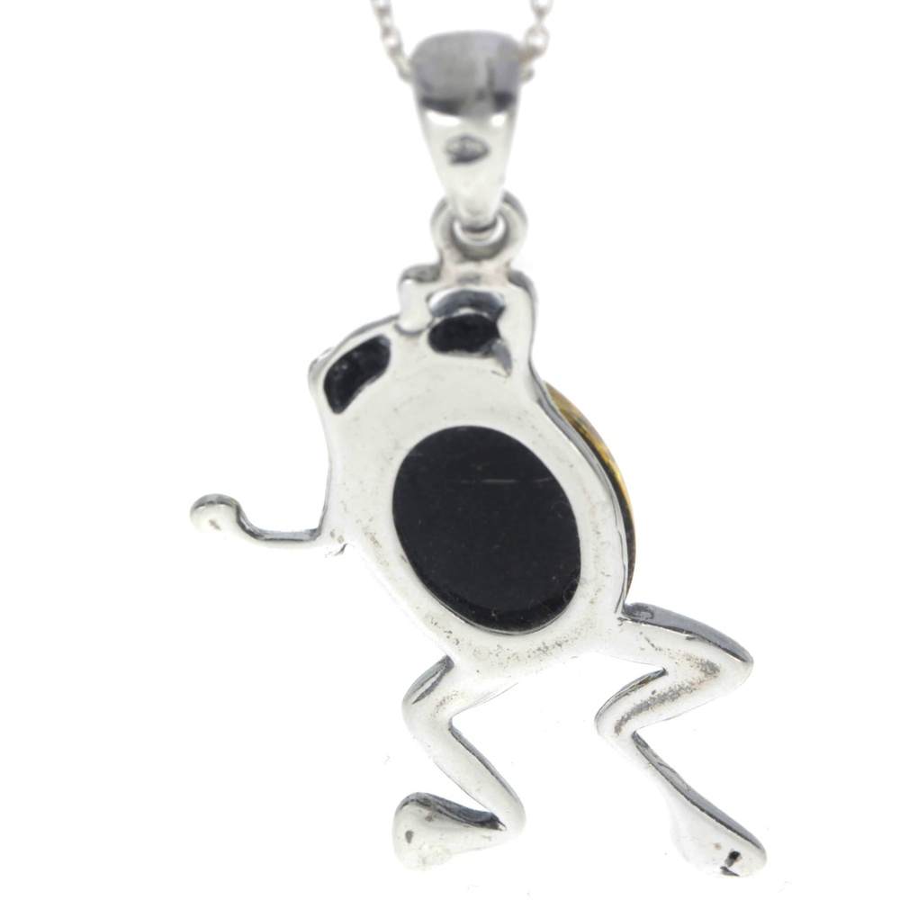 925 Sterling Silver & Baltic Amber Modern Frog Pendant - 1862V