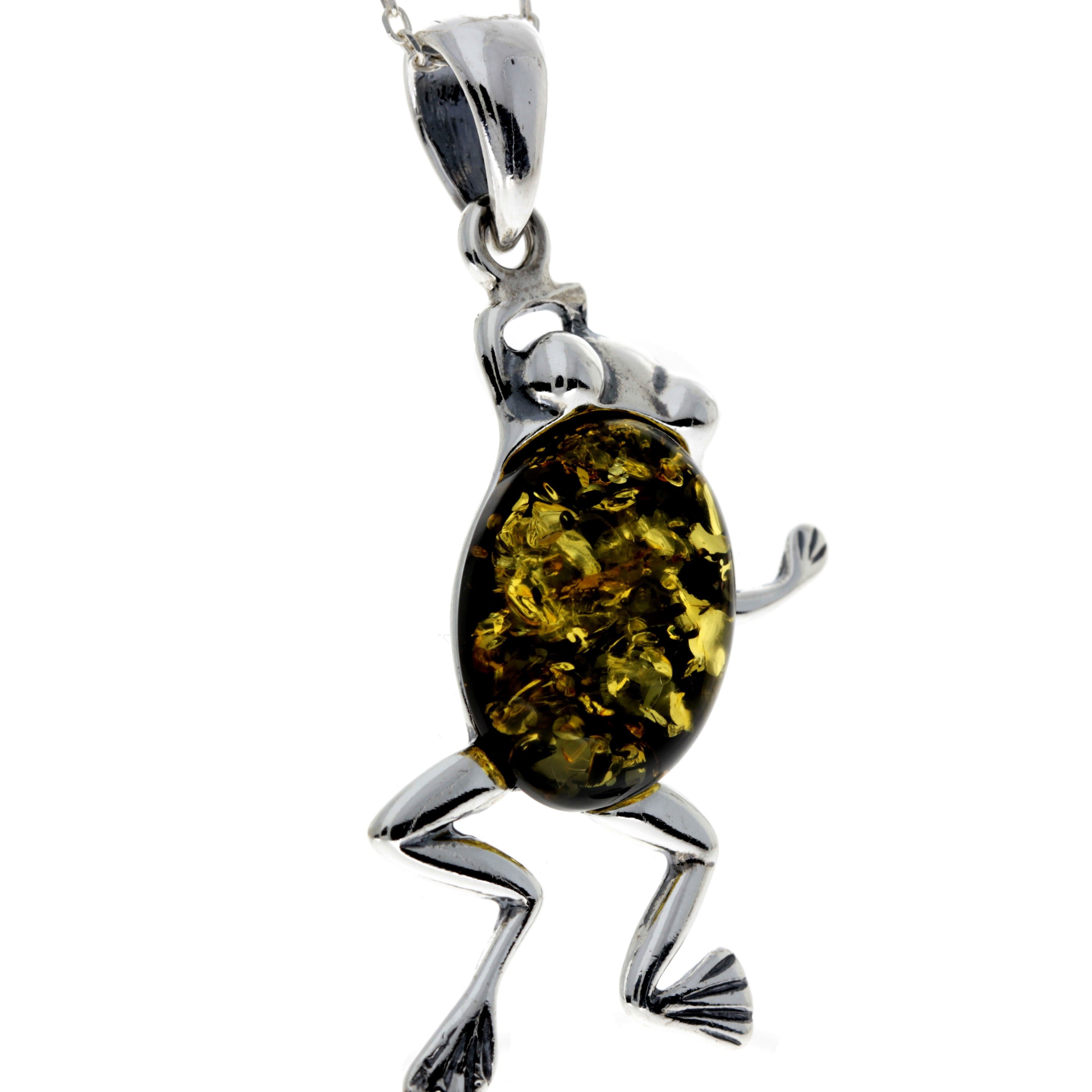 925 Sterling Silver & Baltic Amber Modern Frog Pendant - 1862V