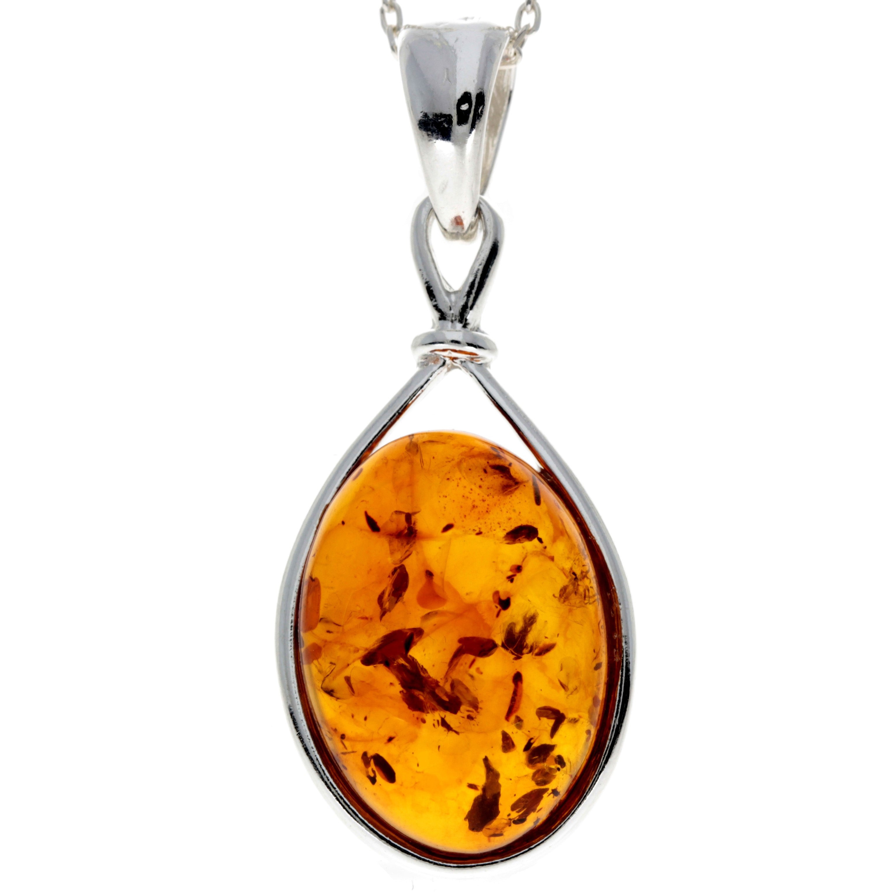 925 Sterling Silver & Baltic Amber Large Classic Pendant - 1803
