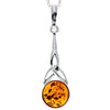 Long 925 Sterling Silver and Round Amber Celtic Pendant - 708