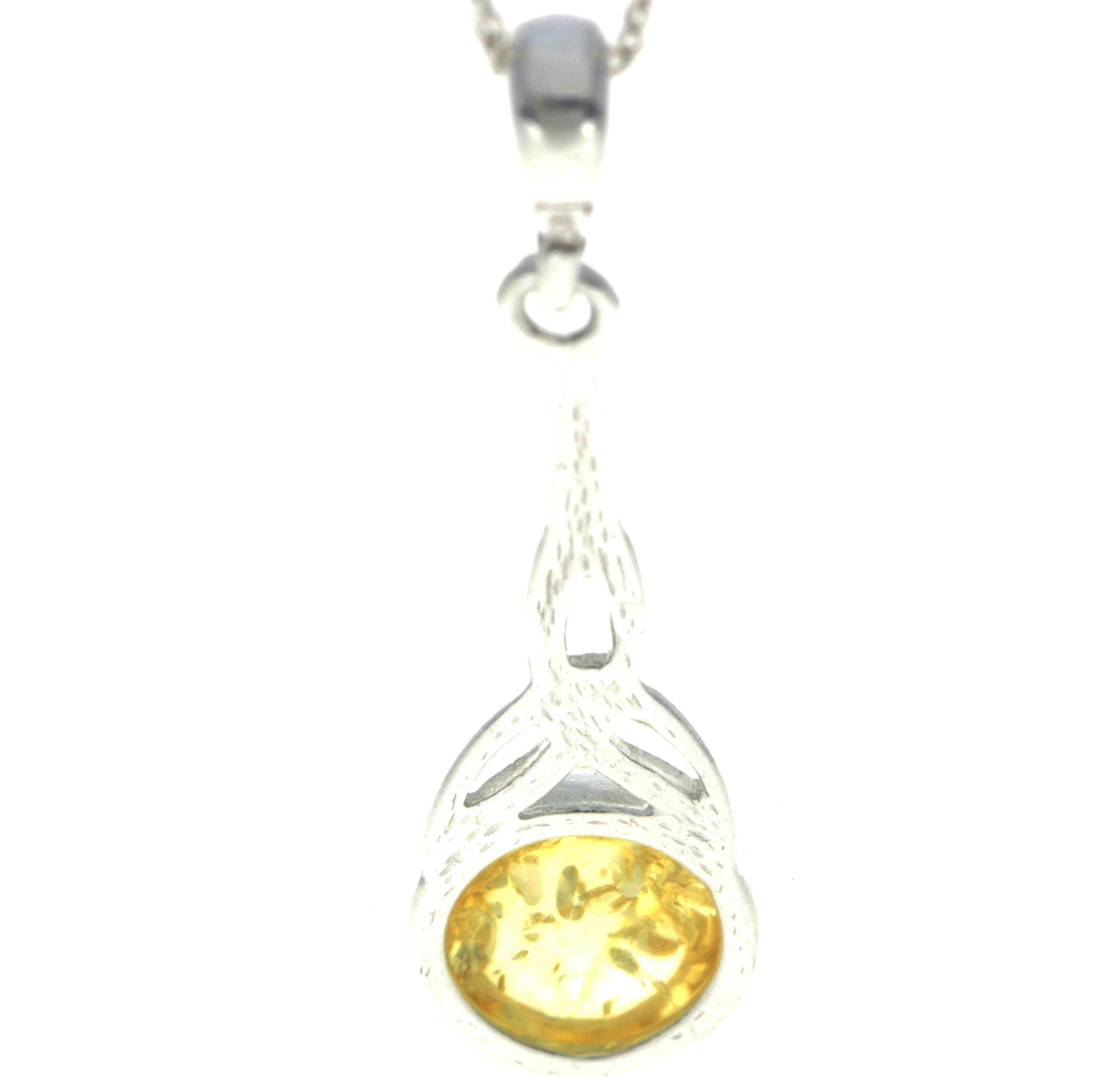 Long 925 Sterling Silver and Round Amber Celtic Pendant - 708