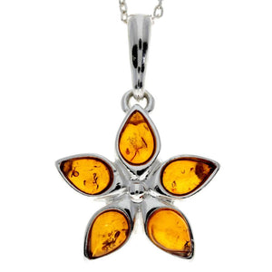 925 Sterling Silver & Baltic Amber Classic Designer Star Pendant - 1684