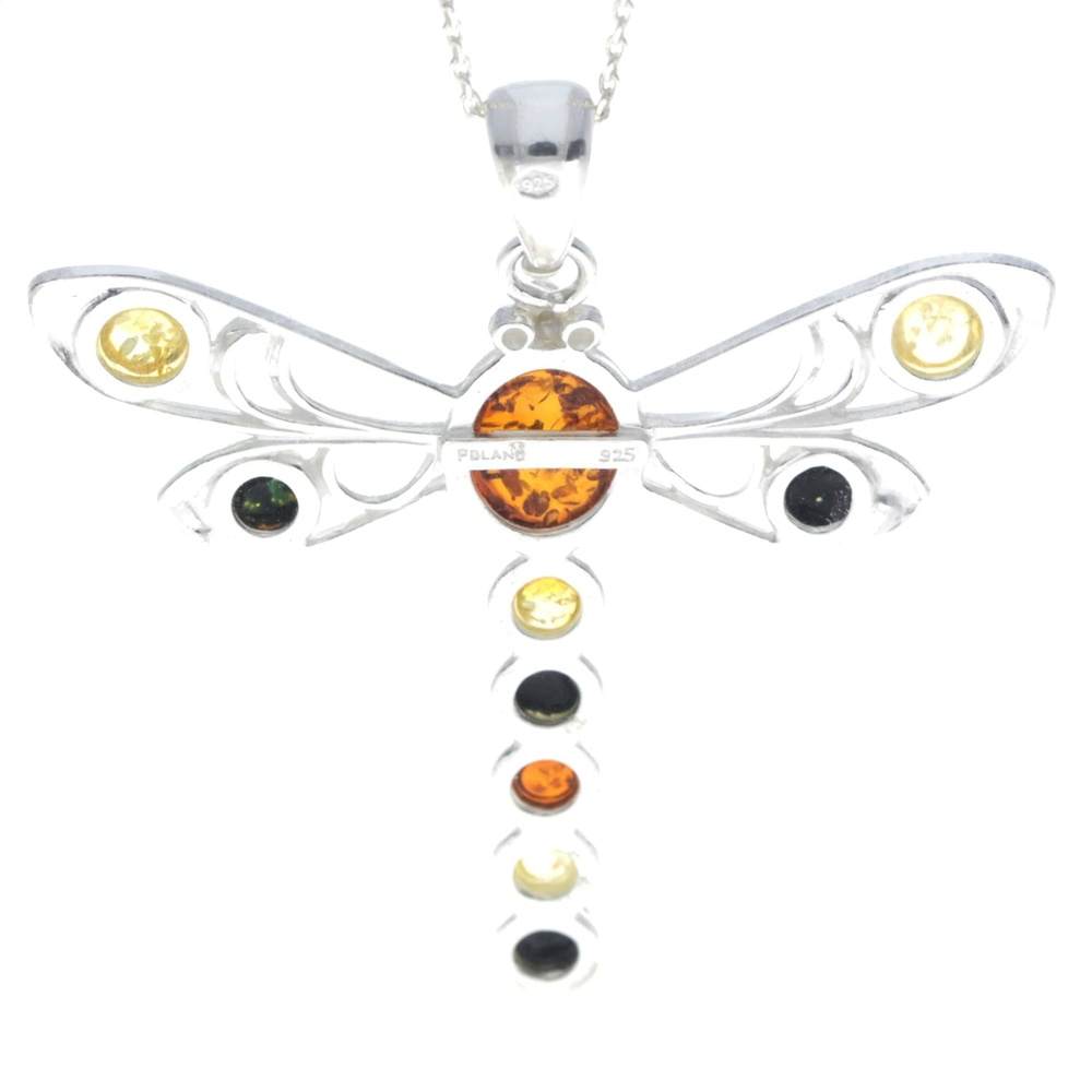 925 Sterling Silver & Baltic Amber Dragonfly Pendant - 1861