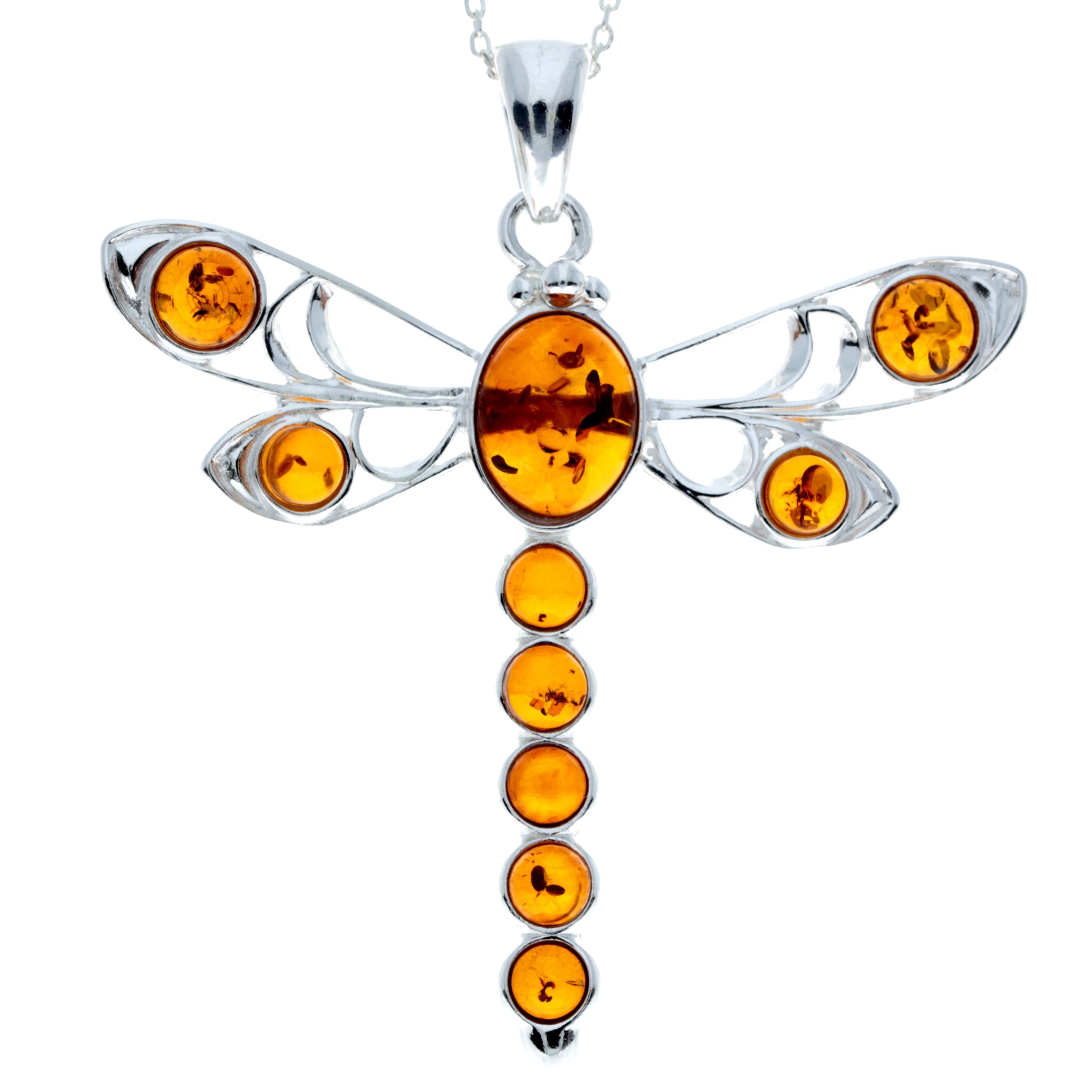 925 Sterling Silver & Baltic Amber Dragonfly Pendant - 1861