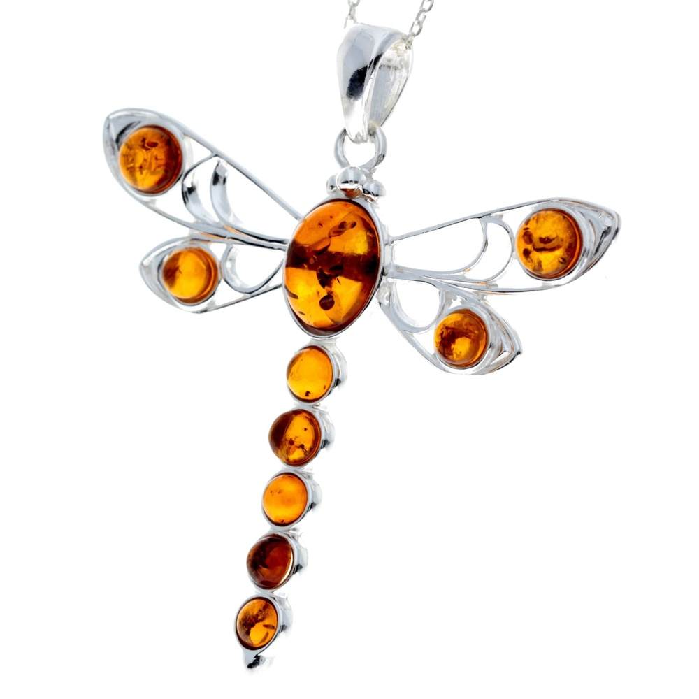 925 Sterling Silver & Baltic Amber Dragonfly Pendant - 1861