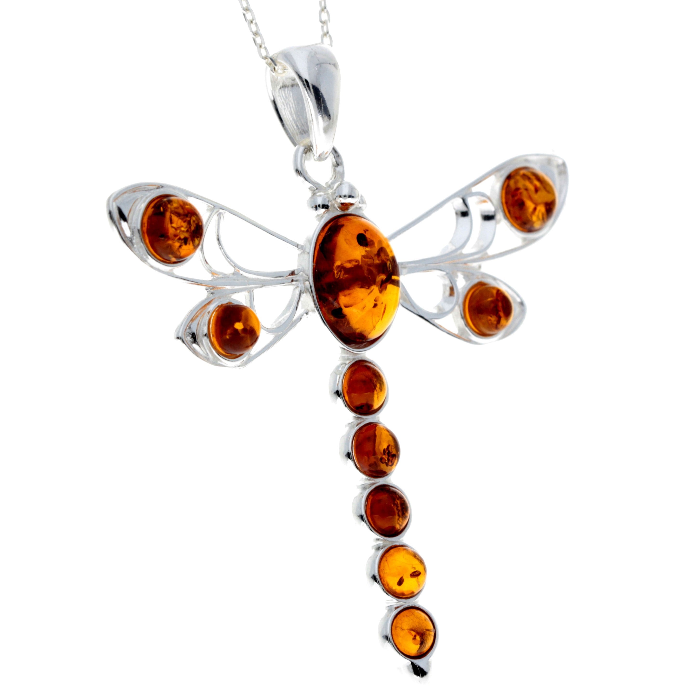 925 Sterling Silver & Baltic Amber Dragonfly Pendant - 1861