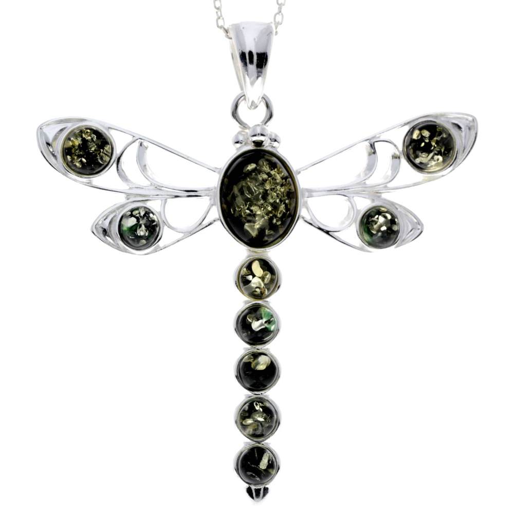 925 Sterling Silver & Baltic Amber Dragonfly Pendant - 1861