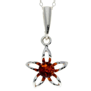 925 Sterling Silver & Baltic Amber Classic Flower Pendant - GL2010