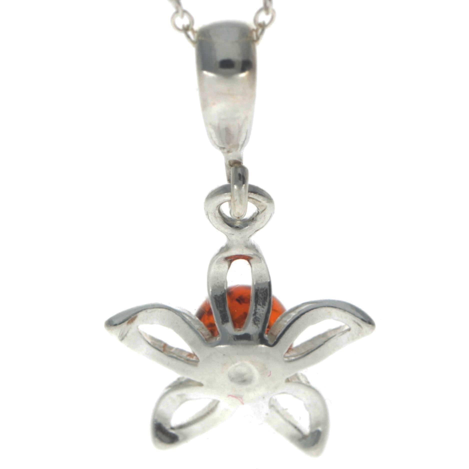 925 Sterling Silver & Baltic Amber Classic Flower Pendant - GL2010