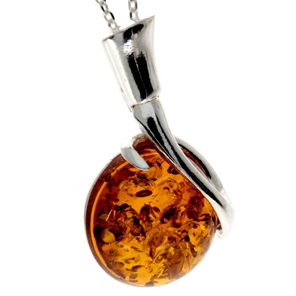 925 Sterling Silver & Baltic Amber Modern Designer Pendant - GL2012