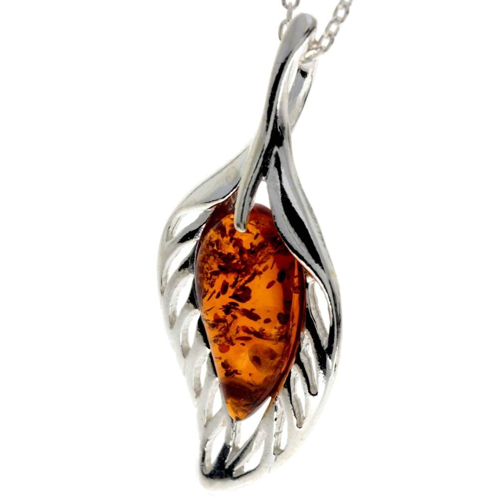 925 Sterling Silver & Baltic Amber Modern Designer Pendant - GL2013