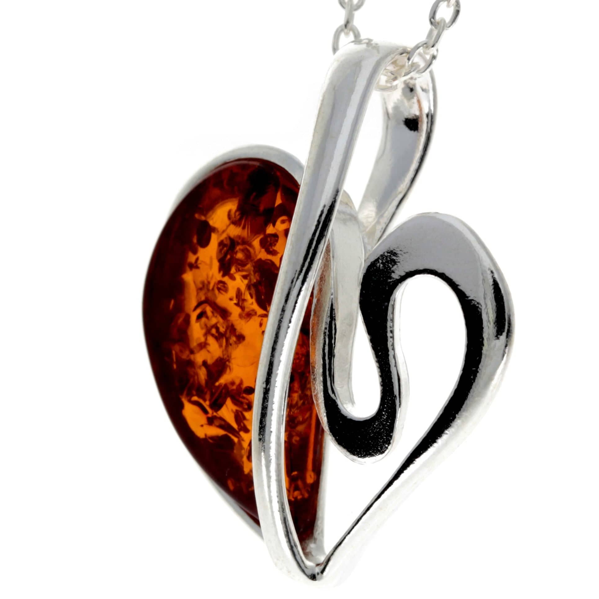 925 Sterling Silver & Baltic Amber Modern Heart Pendant - GL2015