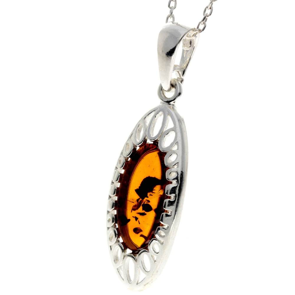 925 Sterling Silver & Baltic Amber Modern Designer Pendant - GL2020